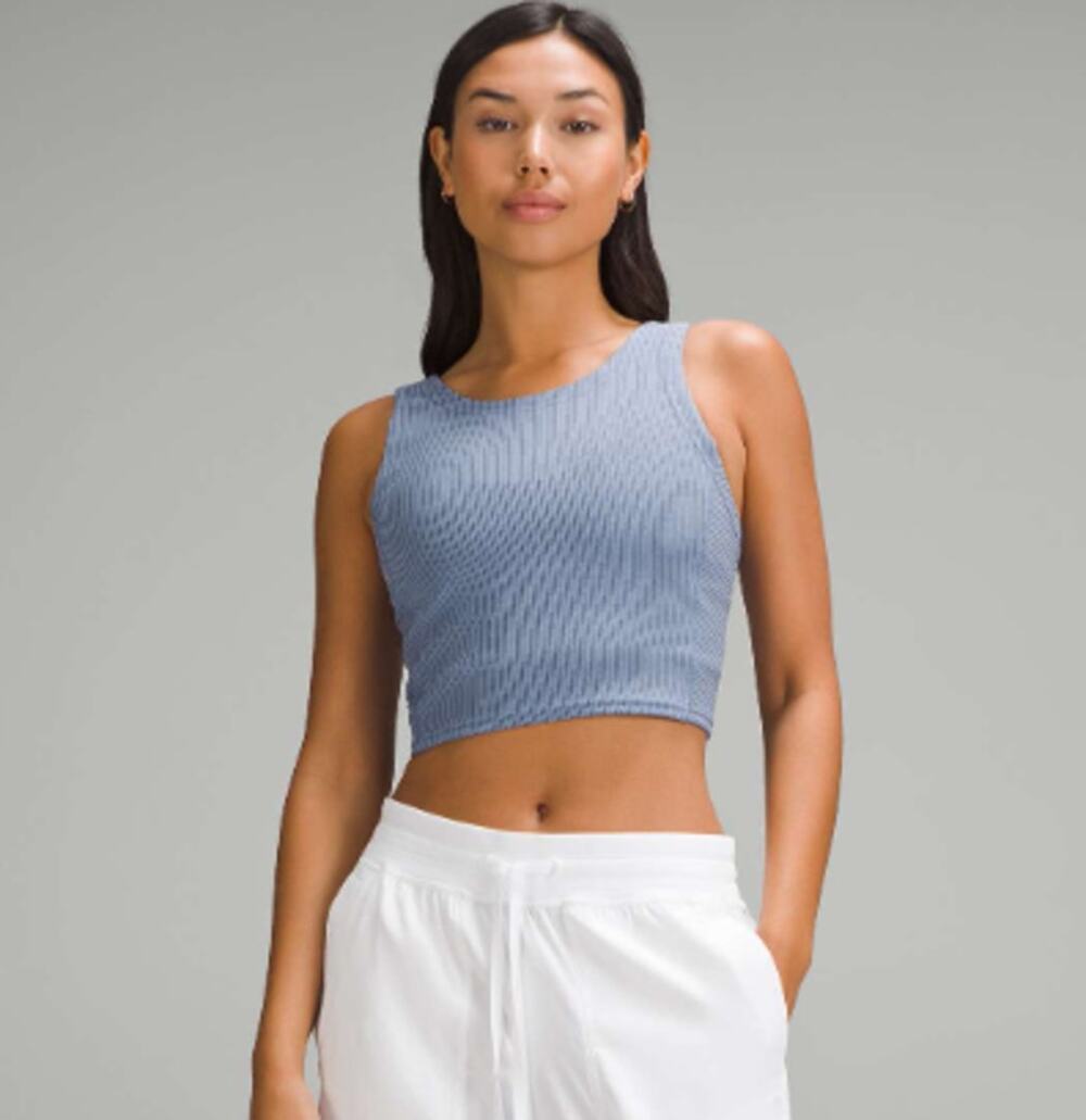 Lululemon Ribbed Softstreme Cropped Tank Top Sz 14 Oasis Blue
